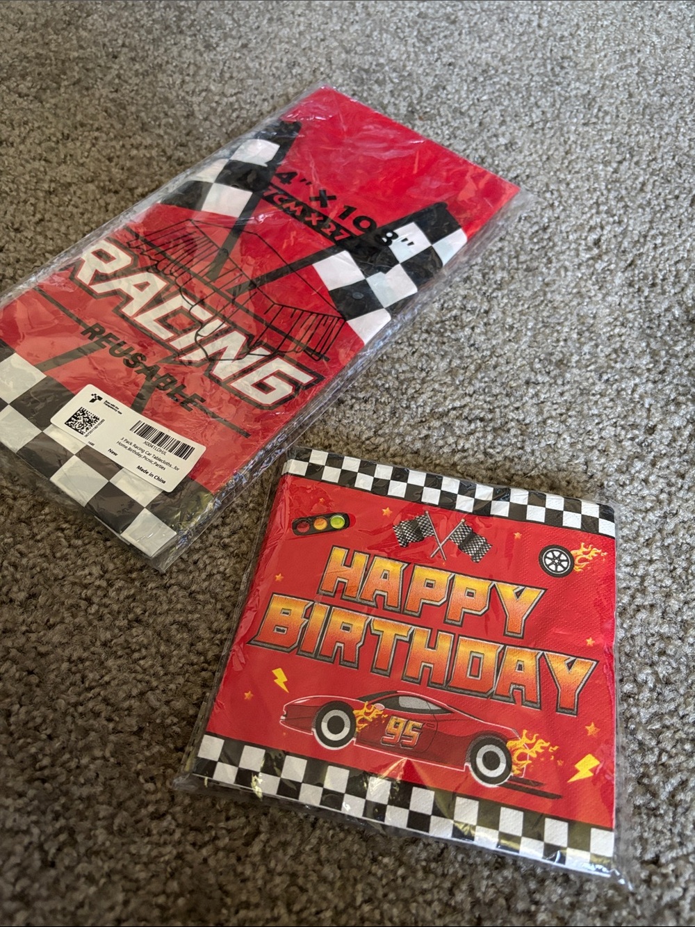 Racing Theme Happy Birthday 3 table cloth and Napkins - Red